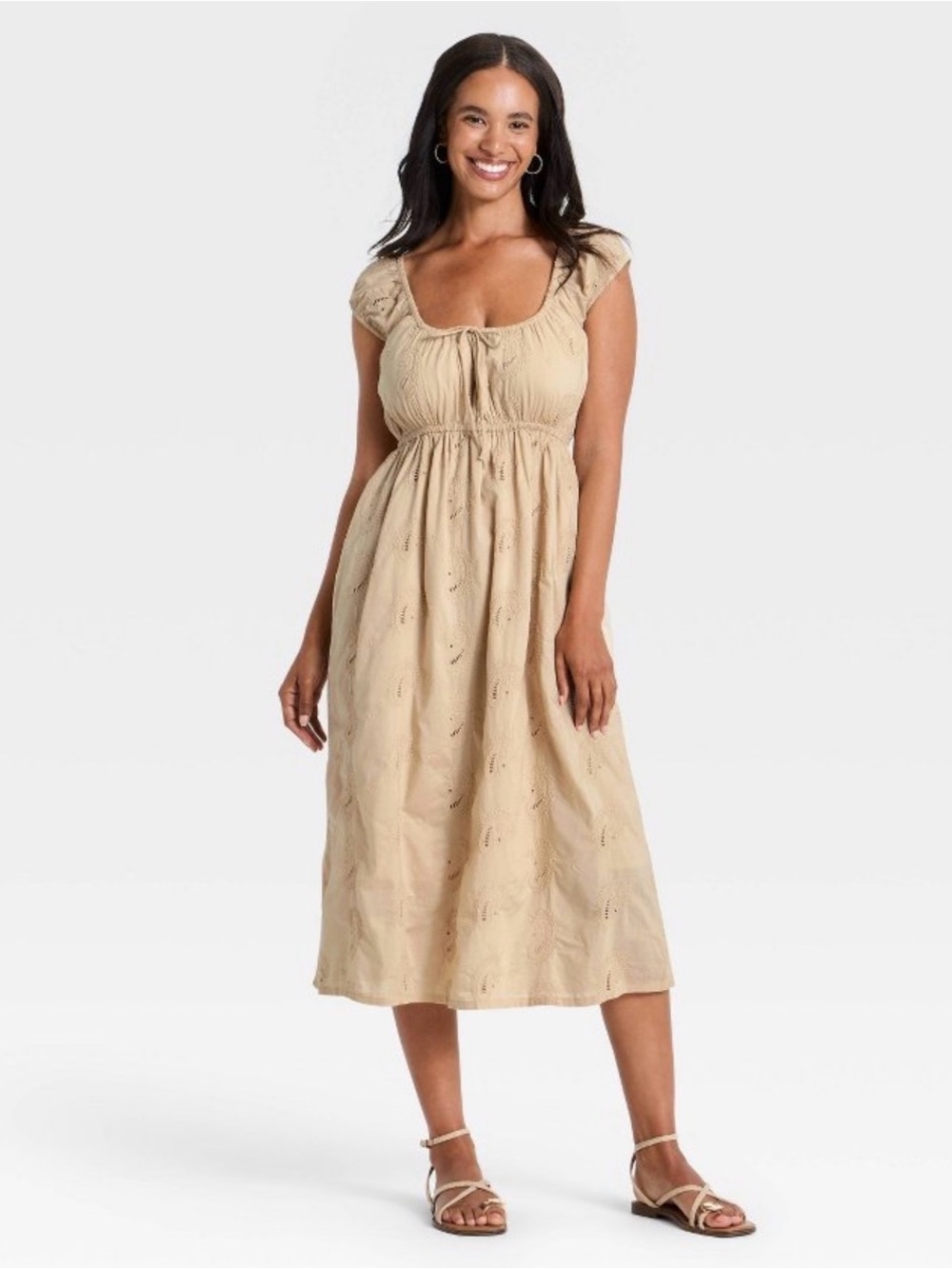 Universal Thread Women’s Cap Sleeve Eyelet Midi Dress Size Medium